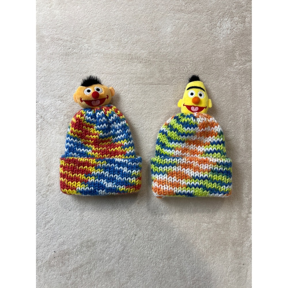 Sesame Street Handmade Crochet Toddler Beanie Bert & Ernie Pair